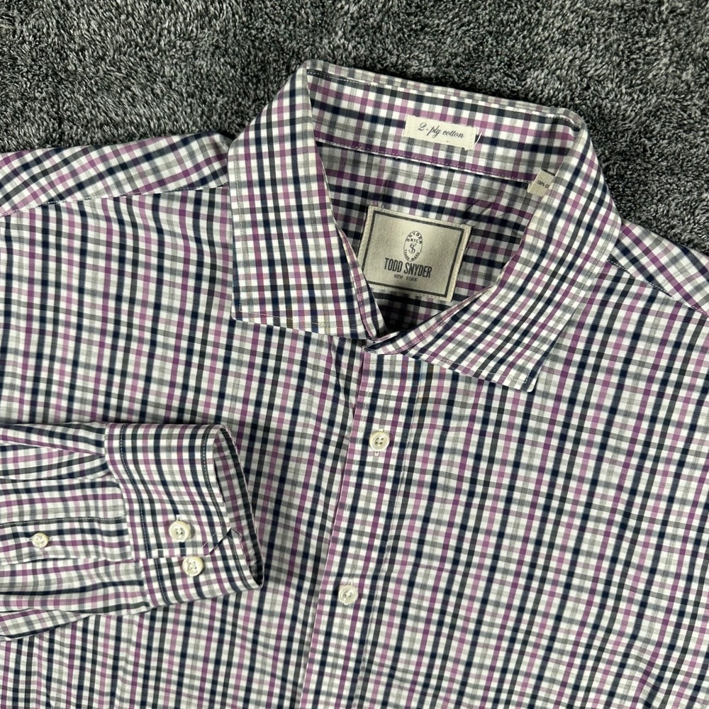 Todd Snyder Shirt Mens 17 36/37 2-Ply Cotton Purple Gingham Check Button-Down